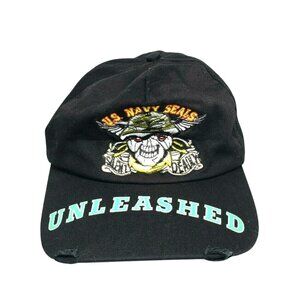 U.S Navy Seals Unleashed Factory Distressed Skull Embroidered Snap Back Hat